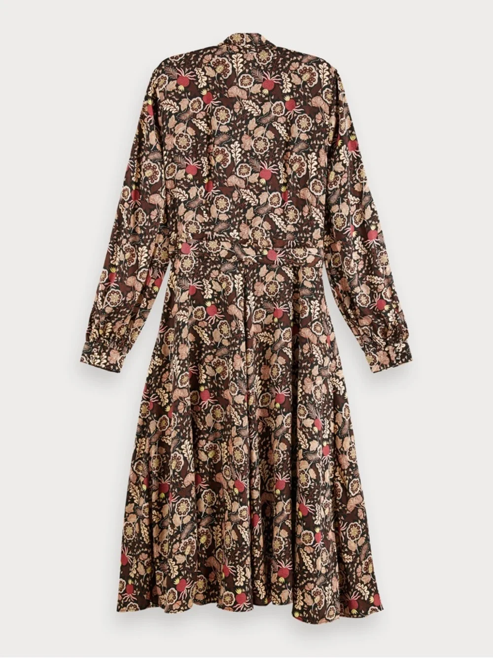 Scotch & Soda Brown Floral Midi Dress with Pink Accents - Picture 5 of 10